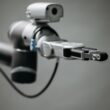 Robotic arm reaching into an open toolbox of hand tools on a workbench